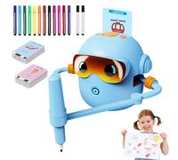 Qosneoun Robot Pictobot, Robot Dessinateur Enfant, Doodle Bot, Le Compagnon éducatif Qui Fait Aimer Le Dessin, avec 14 Crayons de Couleur et 100 Cartes à Dessin (Blue-B)
