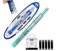 Qosneoun Stylo plume rétractable, stylo plume rechargeable, 0,38 mm, encre bleue et noire, corps transparent, comprend 5 cartouches d'encre rechargeables pour une écriture fluide sans fuite (vert