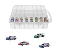 QoTang Boite Rangement Plastique,Boîte de Rangement pour Jouets Hot Wheels Die-Cast Boite Compartiment,pour Voitures d'allumettes, Mini Jouets, Petites Poupées,avec 48 Compartiments,33x25x8 cm