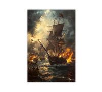 QOTOPGPG Impression sur toile représentant la défaite de l'Armada espagnole - Décoration pour chambre à coucher, bureau, chambre - Cadeau - 30 x 45 cm
