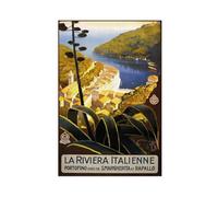 QOTOPGPG La Riviera Italienne - Impression sur toile vintage - Décoration de chambre à coucher, bureau, chambre - Cadeau - 50 x 75 cm