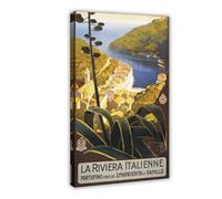 QOTOPGPG La Riviera Italienne - Impression sur toile vintage - Décoration de chambre à coucher, bureau, chambre - Cadeau - 40 x 60 cm