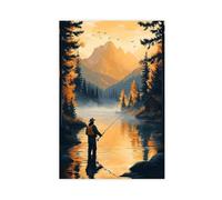 QOTOPGPG Poster sur toile avec illustration de pêche à la mouche, scène de rivière de montagne, décoration de chambre à coucher, bureau, chambre, cadeau, 50 x 75 cm