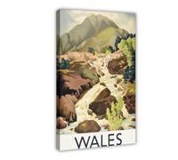 QOTOPGPG Poster vintage sur toile Pays de Galles Grande-Bretagne - Décoration de chambre à coucher, bureau, chambre, cadeau 40 x 60 cm