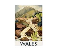 QOTOPGPG Poster vintage sur toile Pays de Galles Grande-Bretagne - Décoration de chambre à coucher, bureau, chambre, cadeau 40 x 60 cm