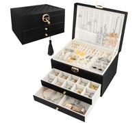 QOUBNIC Boite a Bijoux, Rangement Bijoux 3 Niveaux Boite a Bijoux Fille, Boite à Bijoux Femme Boite Rangement Bijouxrange Bijoux Femme pour Boucles, Colliers,Bagues (Noir)