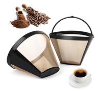 QOUBNIC Filtre à Café Réutilisable, Taille 4 Filtre Cafetiere en Acier Doré Filtre Café Permanent Filtre, 100 Mailles Filtre Cafe pour 8 à 12 Tasses, Camping Domicile