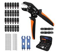 QOUBNIC Kit de Pince à Sertir Solaire, Kit d'Outils de Sertissage Solaire pour Câbles PV de 2,5/4/6 mm² 12 Paires de Connecteurs Mâle/Femelle 14 Paires Connecteurs de Câble 2 Pièces de Clé