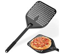 QOUBNIC Pelle a Pizza, 12 Pouces Pelle Pizza Perforée en Aluminium avec Longue Poignée en Amovible pour la Cuisson de Pizzas, Pain, Grande Surface 40x30cm
