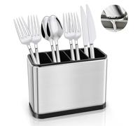 QOUBNIC Range Couvert, Porte Ustensiles Organiseurs Rangement Couvert 4 Compartiments avec Égouttoir Amovible, Ranger La Vaisselle pour Fourchette Cuillère