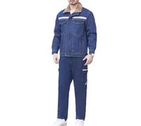 QOUERUUE Ensemble de travail pour hommes en denim polaire composé d'une veste à zip intégral et d'un pantalon cargo, idéal pour l'automne et l'hiver, costume en jeans chaud.,Bleu,L