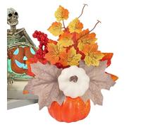 Qoukonao Citrouilles Artificielles, Citrouilles Artificielles avec Feuilles d'Érable et Baies, Décoration de Table pour Récolte Fête d'halloween Automne Action de Grâces Maison