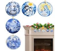 Qoukonao Décorations de Noël Religieuses | Décorations de la Nativité Bleues en Acrylique 2D | Pendentif Double Face pour Sapin De Noël,pour La Maison L Église Les Fêtes De Les Hommes Les Et Les