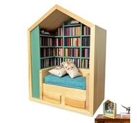 Qoukonao Jouet Anti-Stress Bibliothèque - Petite Bibliothèque Fidget,avec 200 Livres 2 Coussins Maison Miniature pour Chambre Adulte Étudiant Dortoir Table de Chevet Bureau Salle de Séjour Voyage