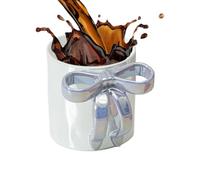 Qoukonao Mug À Ruban Charmant - Mug Céramique 12oz Ergonomique Avec Design Esthétique | Accessoire De Cuisine Grande Capacité Pour Boissons Chaudes Et Froides,Boisson Lait Chocolat Thé Eau Latte