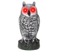 Qoukonao Statue de hibou, leurre de chouette - Chouette artificielle avec yeux clignotants, bruit effrayant et détecteur de mouvement - Faux épouvantail hibou en polypropylène pour protéger les