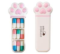 QOWIJEX 1 Pièce Mini Pilulier en Forme de Griffe de Chat, 3 Compartiments, Mignon, Rond, Organisateur Huiles de Poisson de Médicaments et Vitamines (Rose)