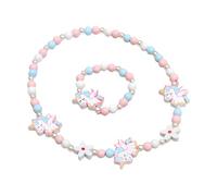 QOWIJEX 1 Set Bijoux Enfants Fille Chaîne Enfants Filles Bois Set Bijoux Enfants Licorne Perles Collier et Bracelet Cadeau pour Fille Anniversaire Fête Dress Up Accessoires Costume