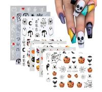 QOWIJEX 10 Feuilles d'autocollants pour Ongles,Style Halloween Nail Art Sticker,Citrouilles,Têtes de Mort,Fantômes,Araignées et plus!Décoration d'Halloween Accessoires de Design pour Ongles
