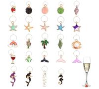 QOWIJEX 24 Pièces Breloques pour Verre à Vin Charm Bagues Marqueurs de Verre à Vin Marqueurs à Boisson Bagues Charmes de Verre à Vin Balises Identification pour Décorations de Fête de Mariage