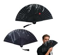 QOWIJEX Lot de 2 Éventails Cérémonie - Style Oriental Pliable avec Franges - Pour Mariages, Fêtes et Décoration Maison - Accessoire Danse/Cosplay - Nero