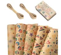 QOWUXHZ 5 Feuilles Papier Cadeau Anniversaire 50 X 70Cm Enfant Papier Cadeau Emballage Cadeau Papier Noël Rétro Papier Kraft Avec 2 Cordes De Chanvre Pour Hommes Femmes