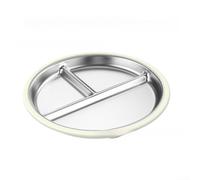 QOXEZY Assiette à dîner divisée en acier inoxydable 304 - Fond en silicone antidérapant résistant à la chaleur - Plat de service multi-compartiments pour école, maison, cuisine 23,3 cm (hors droite)