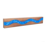 QOXEZY Bande de montage mural magnétique avec incrustation en résine ondulée pour outils de cuisine | Organiseur en bois rustique de 40,6 cm, forte tenue pour ustensiles, design peu encombrant (bleu)
