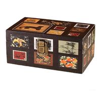 QOXEZY Boîte de rangement classique en bois avec couvercle à rabat en cuir, organiseur multifonction anti-poussière pour accessoires, maquillage, petits articles, étui de style rétro avec différents