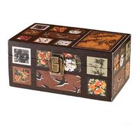 QOXEZY Boîte de rangement classique en bois avec couvercle à rabat en cuir, organiseur multifonction pour accessoires, maquillage, petits articles, étui de style rétro avec différents motifs pour