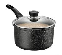 QOXEZY Casserole de 1,5 l avec revêtement anti-adhésif en granit, construction sans couture, bord verseur anti-gouttes, pour couvercle en verre, pour table de cuisson à induction, pour sauces, flocons