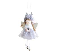 QOXEZY Décoration ange de Noël avec jupe en tulle, bois de cerf et ailes - Rose, blanc, or, gris, pendentif décoratif à suspendre pour décoration d'arbre de vacances, 17 cm