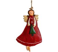 QOXEZY Décoration de Noël vintage en fer forgé de style rustique, pendentif festif à suspendre pour arbre de vacances et décoration intérieure de maison, rouge, 12 x 8 cm