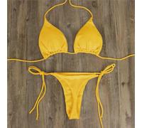 QOXEZY Ensemble bikini brésilien avec cordons de serrage latéraux | String dans le dos, ajustement des liens latéraux, brésilien, adapté pour les bains de soleil à la plage