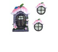 QOXEZY Ensemble de décoration miniature en résine pour porte de fée et champignon - Statue de jardin lumineuse à suspendre à un arbre - Décoration de pelouse extérieure sur le thème des contes de fées