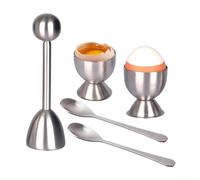 QOXEZY Ensemble d'ouvre-œufs en acier inoxydable - Configuration 5 pièces | Retrait précis de la coquille d'œuf à la coque sans désordre et parfait pour le petit déjeuner en famille (blanc crème)
