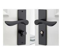 QOXEZY Finish Poignée de porte en bois avec serrure complète pour salle de bain et maison avec finition noire et finition 1 ensemble en bois et aluminium