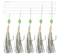 QOXEZY Hameçons de pêche en mer en plumes de maquereau antirouille - 6 bas de ligne pré-noués (30 crochets), design ardillon à tige incurvée, hameçons 16# avec ligne principale de 190 cm, pour la