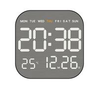 QOXEZY Horloge murale électronique à LED en métal brossé avec alarme | Cette horloge murale électronique dispose d'un affichage numérique clair indiquant la date, la température