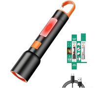 QOXEZY Lampe torche LED rechargeable avec faisceau blanc et triple modes d'éclairage, fonction zoom mécanique, corps en aluminium pour camping en plein air et situations (E)