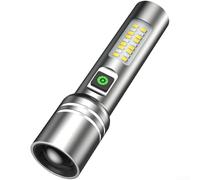 QOXEZY Lampe torche LED rechargeable avec faisceau blanc et triple modes d'éclairage, fonction zoom mécanique, corps en aluminium pour camping en plein air et situations (A)
