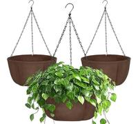 QOXEZY Lot de 3 pots de fleurs suspendus d'extérieur - Paniers en tissu non tissé optimisé pour le drainage avec chaînes ultra antirouille pour balcons, terrasses et clôtures (30,5 x 30,5 cm)