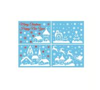 QOXEZY Lot de 4 autocollants statiques en PVC pour fenêtres et portes en verre lisse, motif bonhomme de neige, ville de neige, élan, 43 x 30 cm