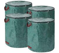 QOXEZY Lot de 4 sacs de jardin avec couvercle - 272 l - Pour déchets verts - Pliable - Avec poignées - Réutilisable - À monter soi-même - En tissu polypropylène robuste