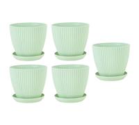 QOXEZY Lot de 5 pots de fleurs ronds modernes de 15,2 cm pour pots de fleurs durables en résine PP avec drainage par le bas, design élégant à rayures verticales pour décoration de maison, bureau