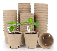 QOXEZY Lot de 50 pots de pépinière biodégradables de 8,9 cm avec 20 étiquettes pour le démarrage des semences, herbes, fleurs et légumes