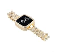QOXEZY Montre tactile LED contemporaine avec incrustation de diamants et détails en bande d'acier, construction en alliage, design créatif pour homme et femme (doré)