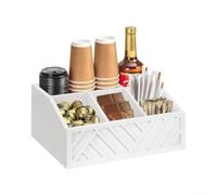 QOXEZY Organiseur de comptoir en bois avec 5 compartiments spacieux pour dosettes, sirops, sachets de thé, pour cuisine ou bureau (blanc)