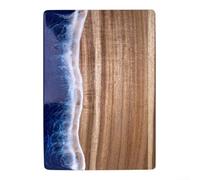 QOXEZY Planche à découper en bois d'acacia et résine époxy - 35,6 x 25,4 cm - Design ondulé épissé pour une préparation à double usage et un service élégant