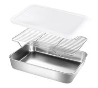 QOXEZY Plateau égouttoir et de rangement en acier inoxydable avec couvercle, insert en maille pour filtrer l'huile, la préparation des aliments et l'organisation du réfrigérateur pour la cuisine et la